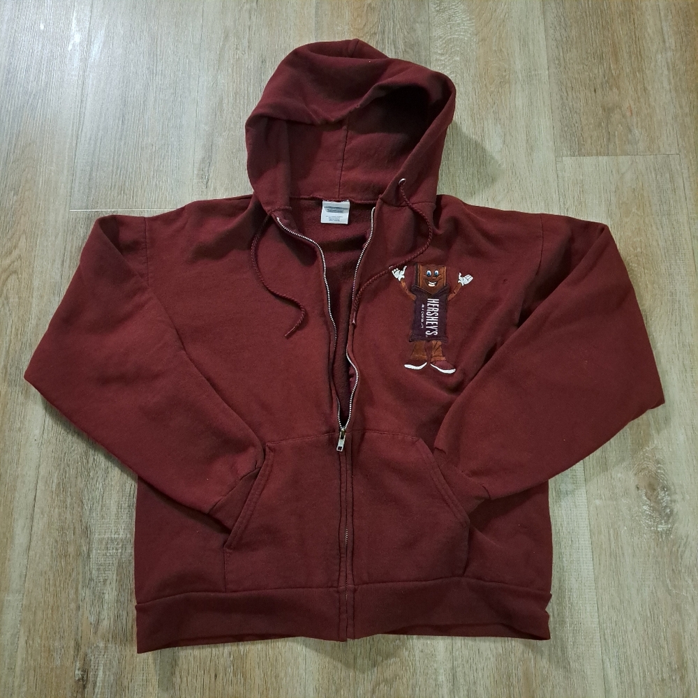 Port and Company Hershey's Red Maroon Burgundy Hooded Full Zip-up Sweatshirt M